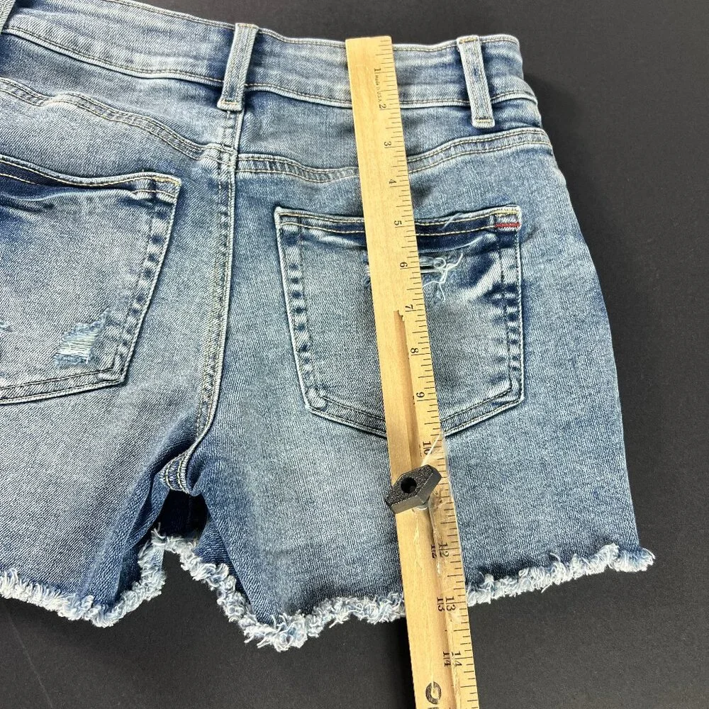 Edgely Jean Short Women 26* High Rise Light Blue Faded Cut Off Denim Jorts Tag 0
